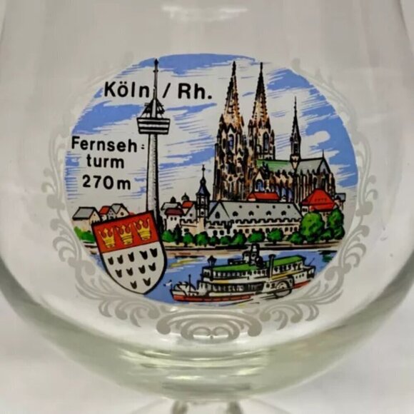 Vintage Koln/Rh. Fernseh Turm 270m City Scene Elegant Goblet Drinking Glass EUC - Picture 5 of 14